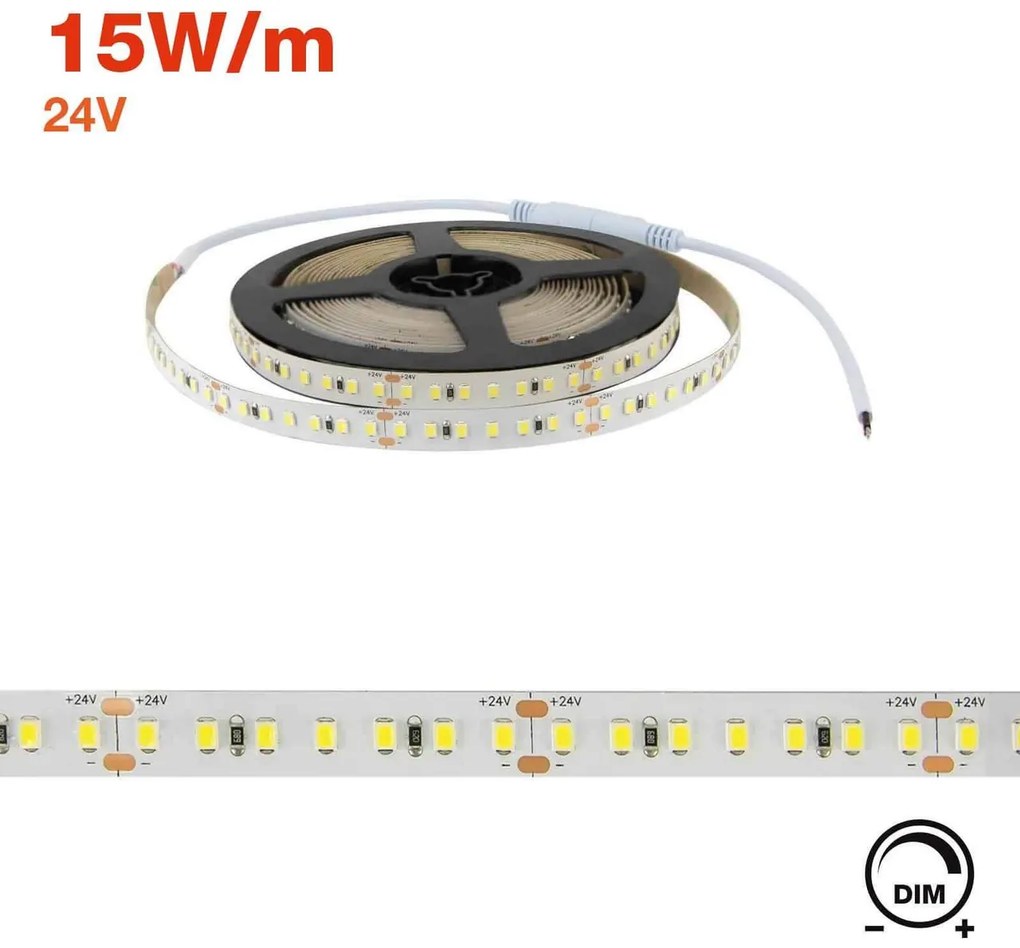 Striscia LED Professional 2835/140 - IP20 - 15W/m - 5m - 24V Colore Bianco Freddo 5.700K