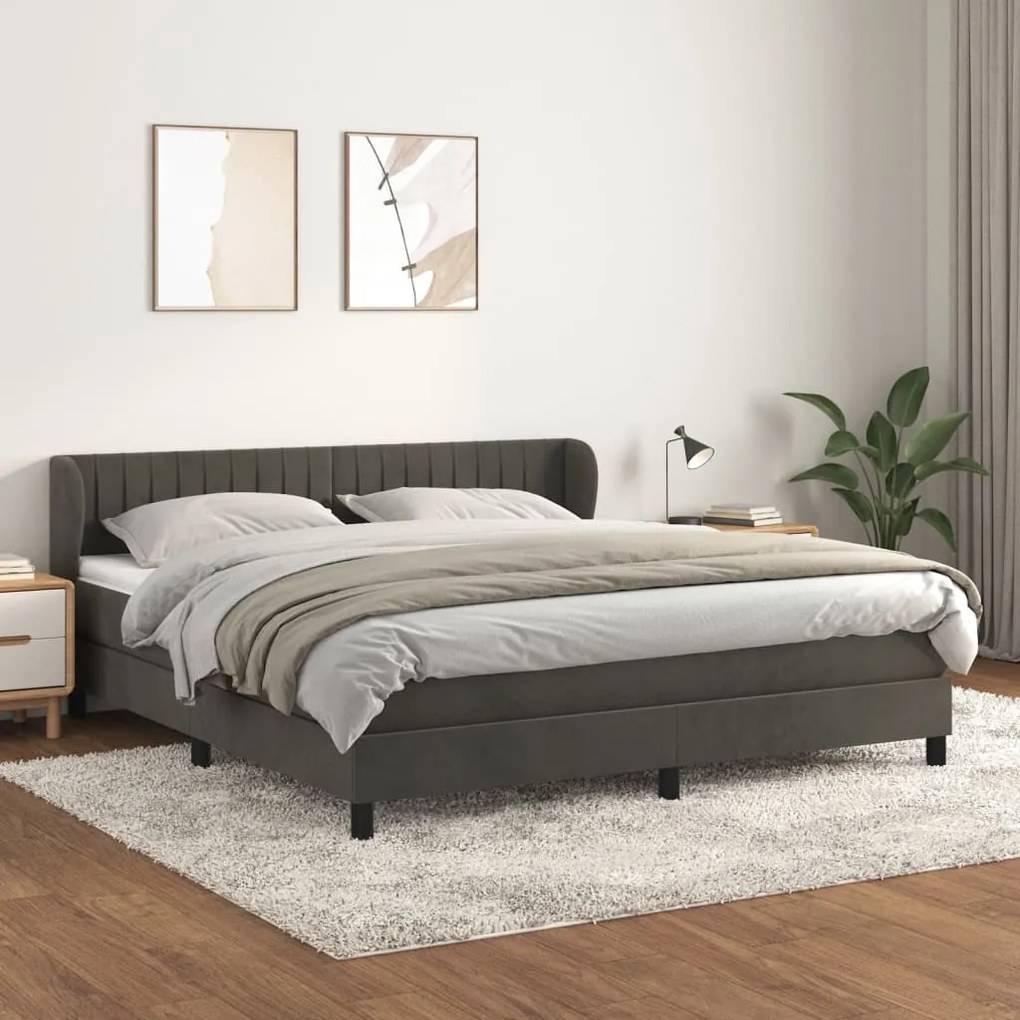 Giroletto A Molle Con Materasso Grigio Scuro 160x200 Cm Velluto /