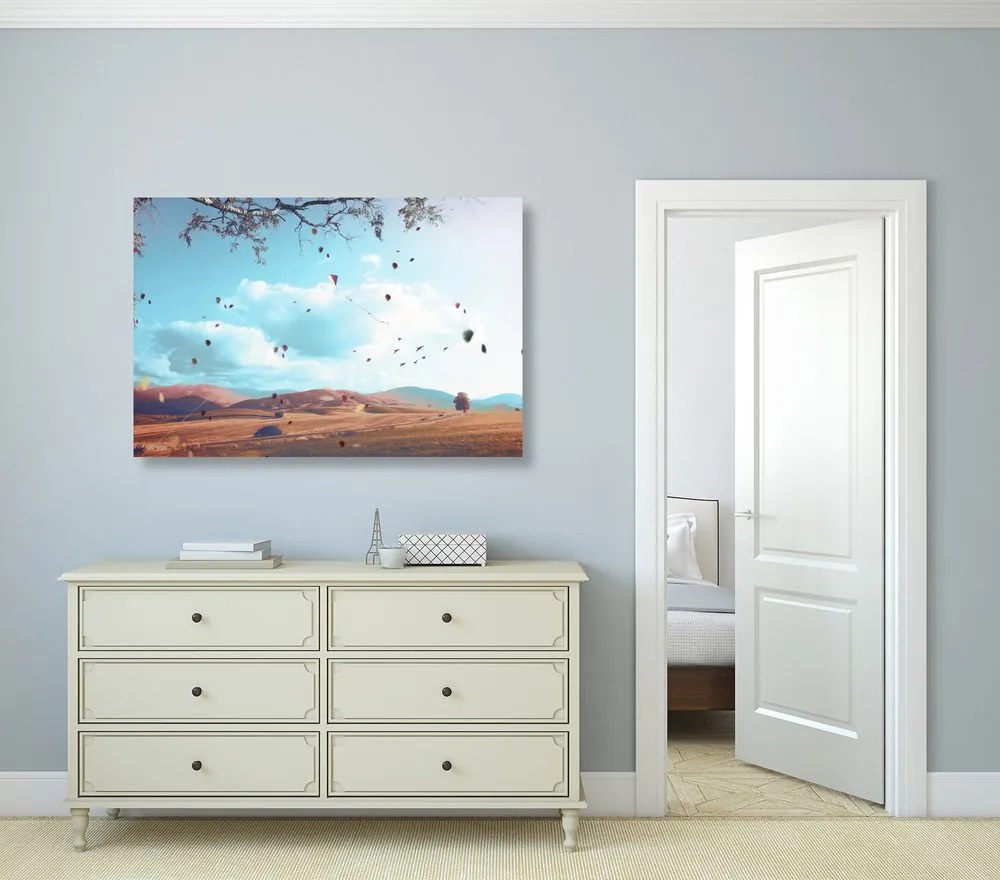 Quadro su tela – Foglie cadenti nella terra d'autunno