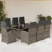 Set da Pranzo da Giardino 9 pz con Cuscini in Polyrattan Grigio 3212493