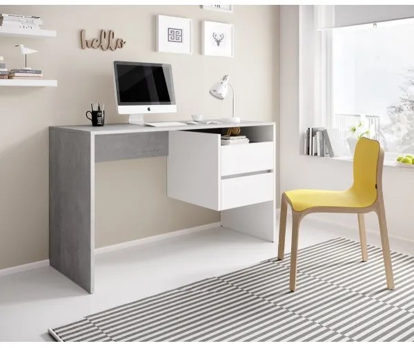 Scrivania con cassetti MARLO grigio cemento/bianco