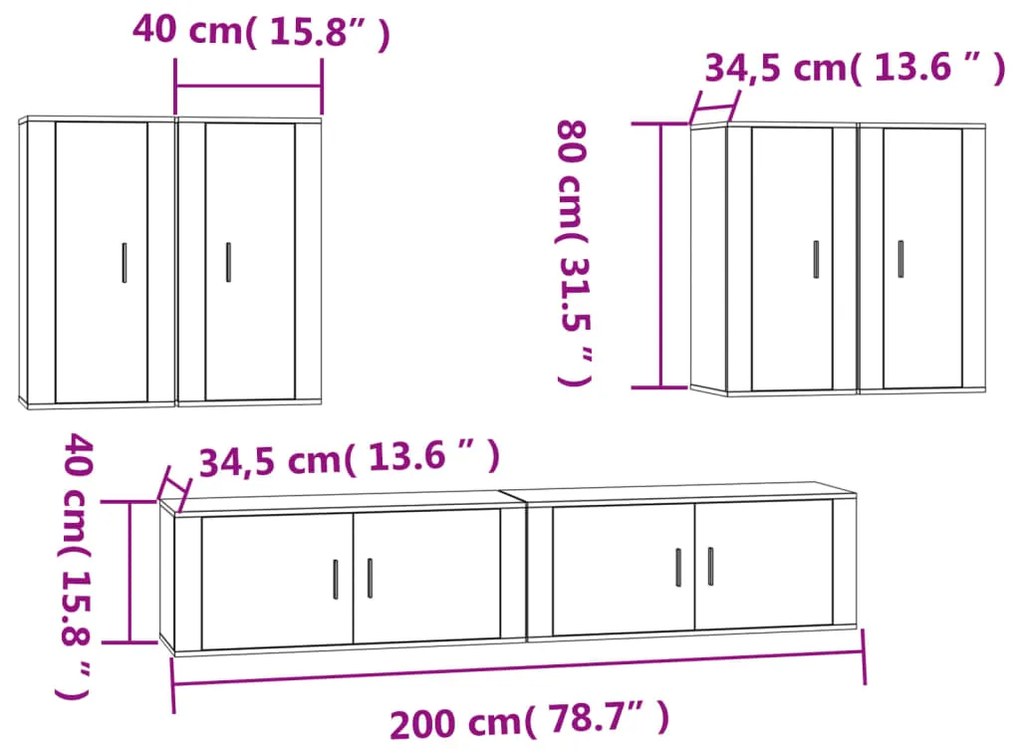 Set di Mobili Porta TV 6 pz Bianco in Legno Multistrato