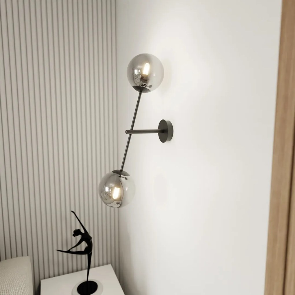 Applique da Parete in Acciaio e Vetro LINEAR K2 Nero 2xE14