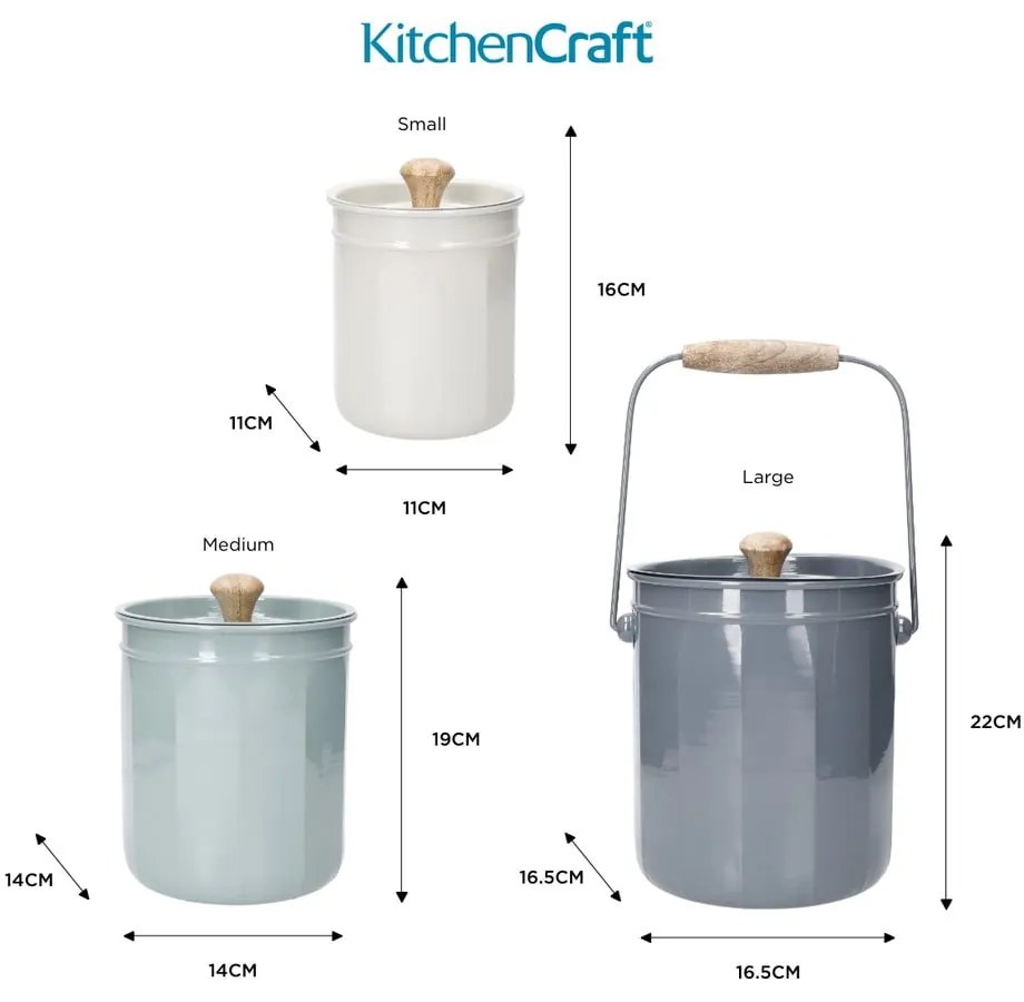 Contenitori in acciaio per rifiuti compostabili in set da 3 - Kitchen Craft