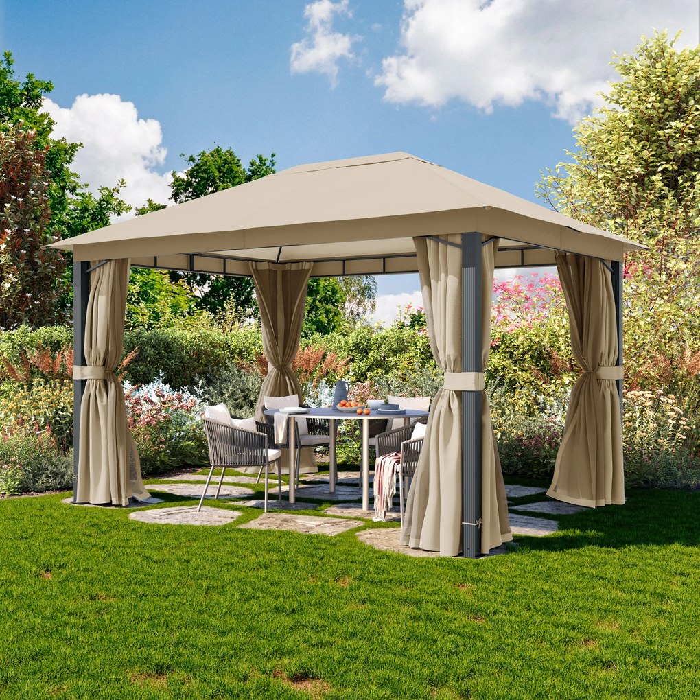 TOOLPORT Gazebo da giardino 3x4m, Softtop, 4 teli laterali, ocra - (300673)