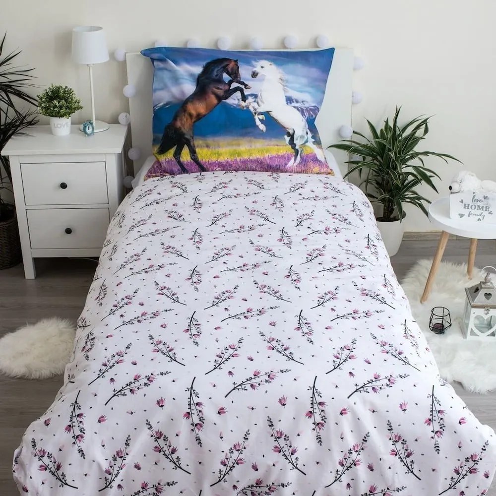 Set copripiumino e federa da bambini in cotone per letto singolo 140x200 cm Horse "Meadow" – Jerry Fabrics