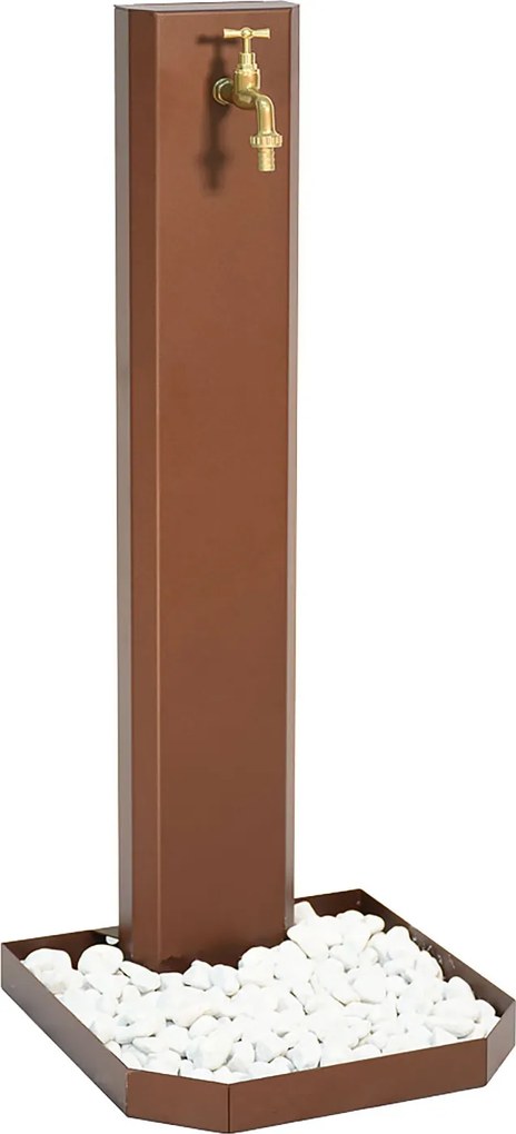 Fontana da Giardino Design a Colonna Ovale Rubinetto in Ottone e Base con Ciottoli Corten...