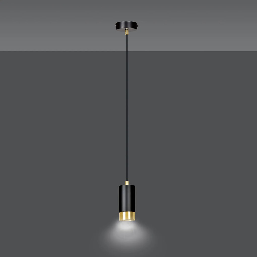 Sospensione Moderna 1 Luce Ivar A Cilindro In Acciaio Nero E Oro