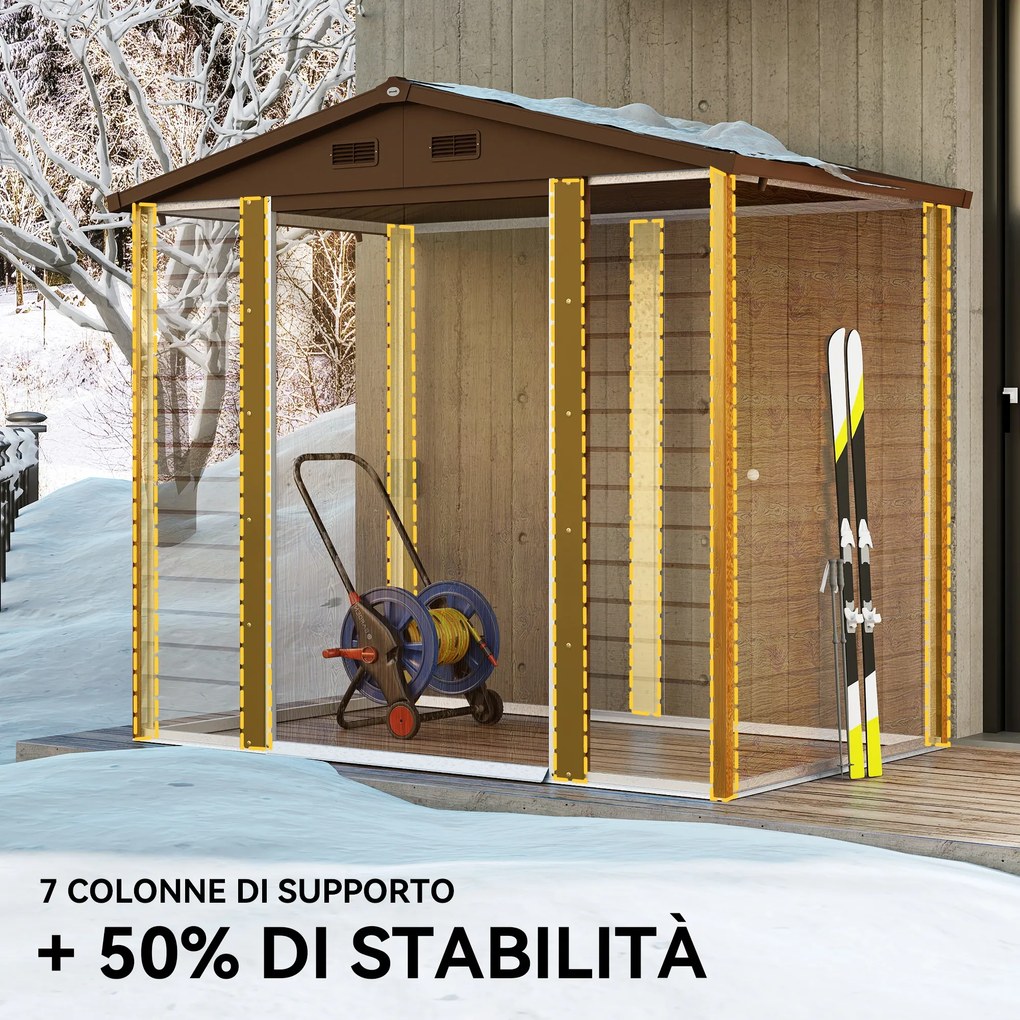 Casetta da Giardino Porta Attrezzi 235,7x152x208,7 cm con Pannelli in Acciaio Galvanizzato Effetto Legno Marrone...