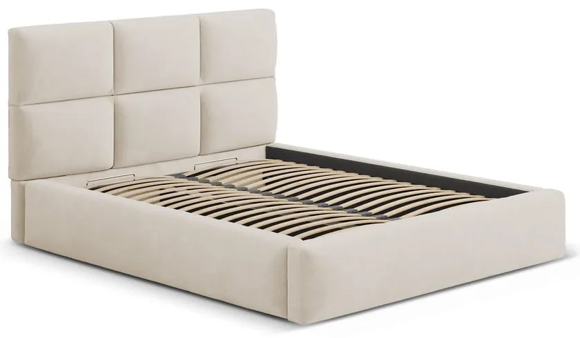 Letto matrimoniale imbottito beige con contenitore con rete inclusa 200x200 cm Libera – Windsor &amp; Co Sofas