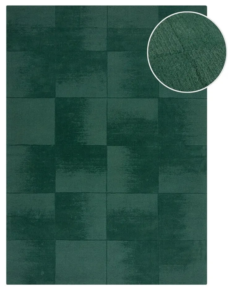 Tappeto in lana tessuto a mano color petrolio 120x170 cm Demi Check Ombre - Flair Rugs