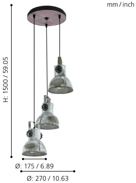 Eglo 49647 - Lampadario a sospensione con filo BARNSTAPLE 3xE27/40W/230V