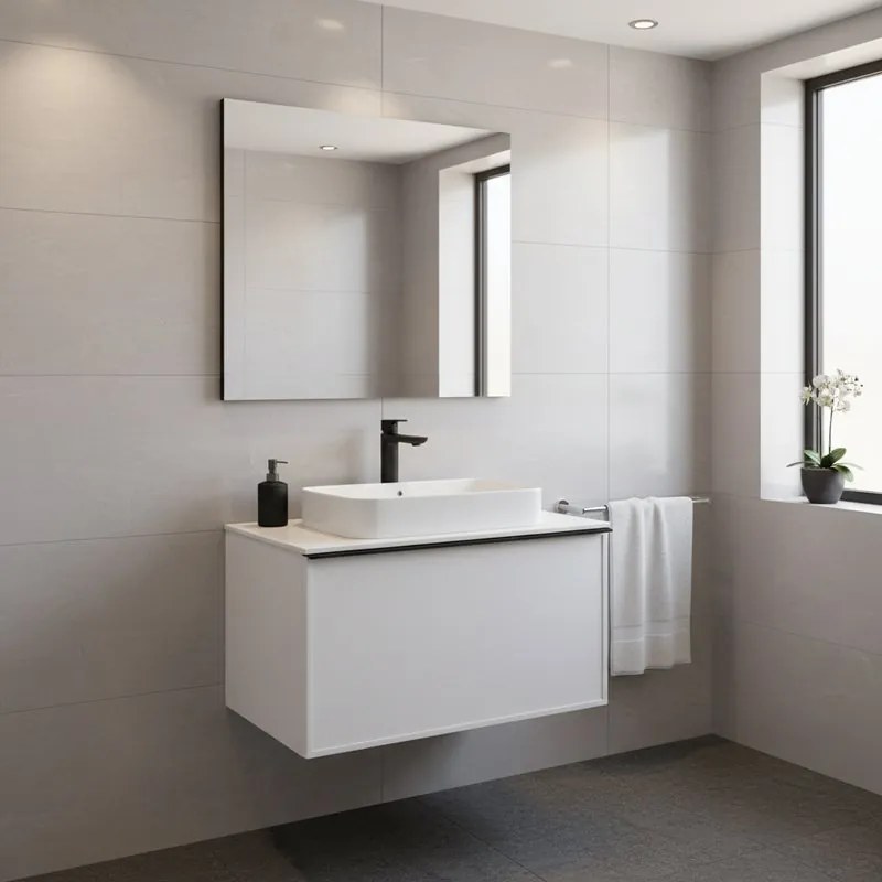 Mobile da bagno sospeso sotto lavabo Pixel frame 1 cassetto L 60 x H 40 x P 45.5 cm bianco laccato opaco, con maniglia alluminio nero opaco
