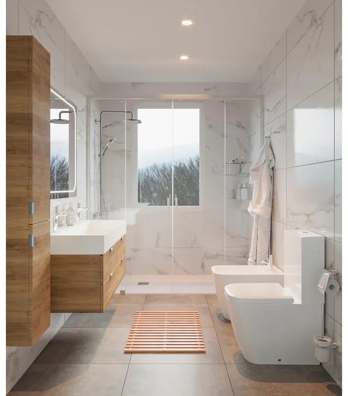 Mobile da bagno sospeso sotto lavabo L 120 x H 50 x P 35 cm bianco, 2 cassetti Neo, Maniglie acquistabili separatamente