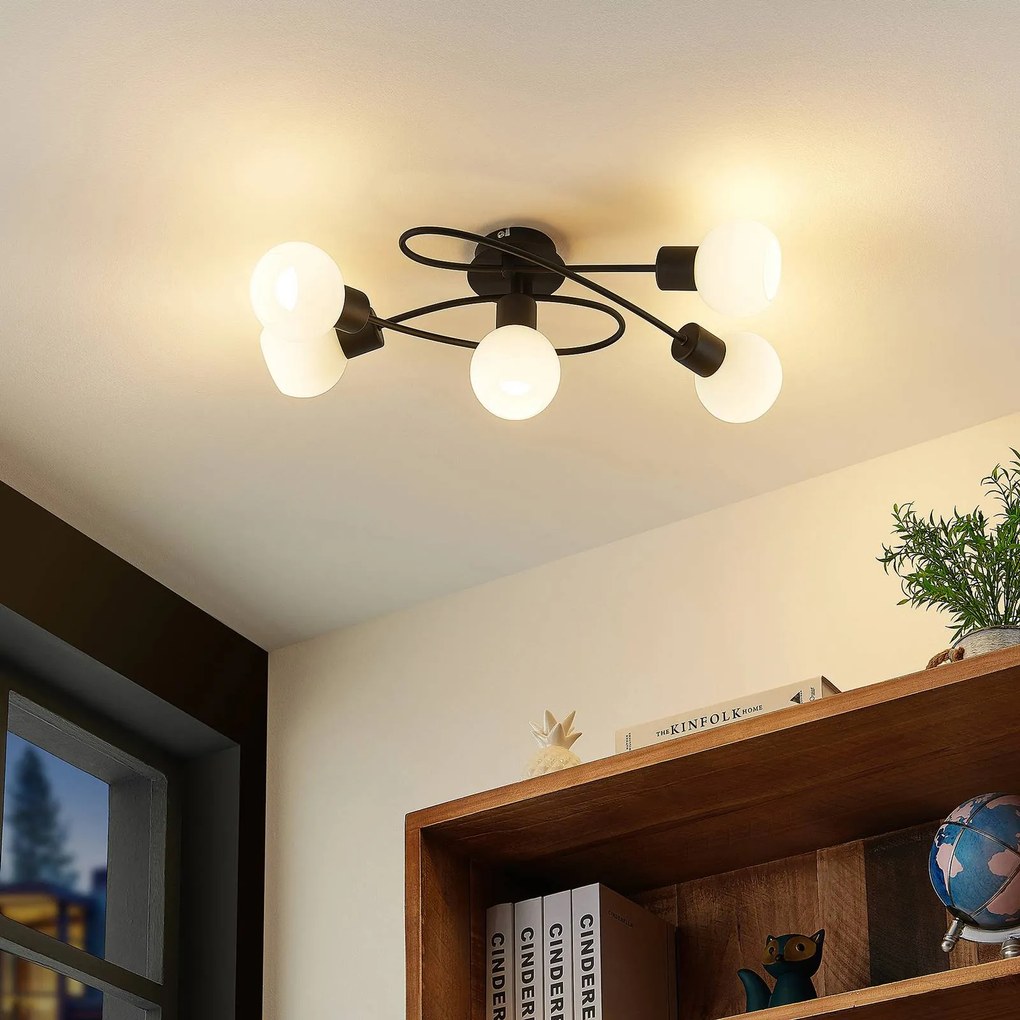 Lindby plafoniera Elaina, 66 cm, a 5 luci, nero/bianco, E14