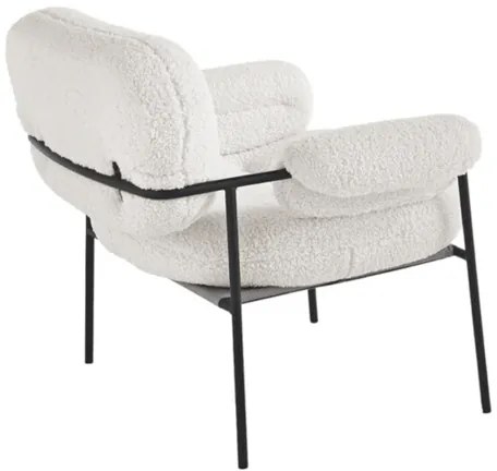 Poltrona in tessuto bouclč Bianco con struttura in metallo Nero KENT