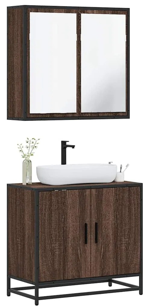 Set Mobili Da Bagno 2 Pz Rovere Marrone İn Legno Multistrato /