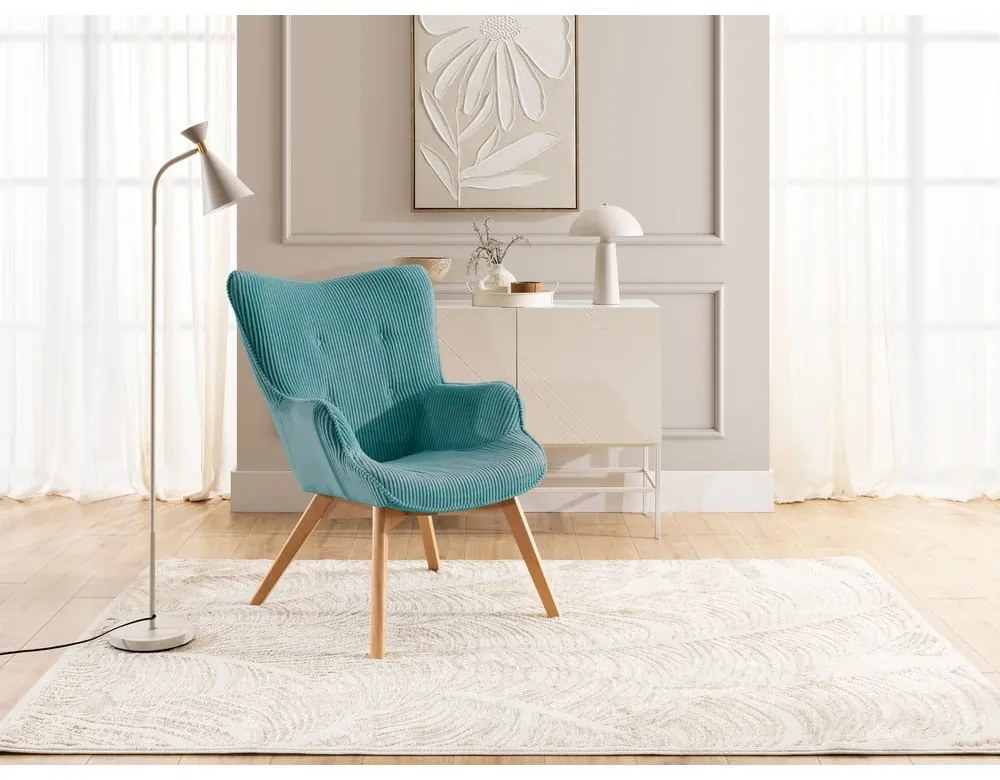 Poltrona turchese con rivestimento in velluto a coste Niko – Ropez