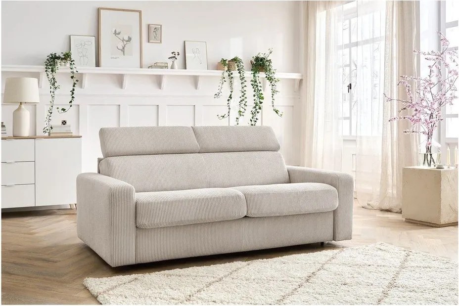 Divano color crema allungabile con rivestimento in velluto a coste 195 cm Monaco – Bobochic Paris