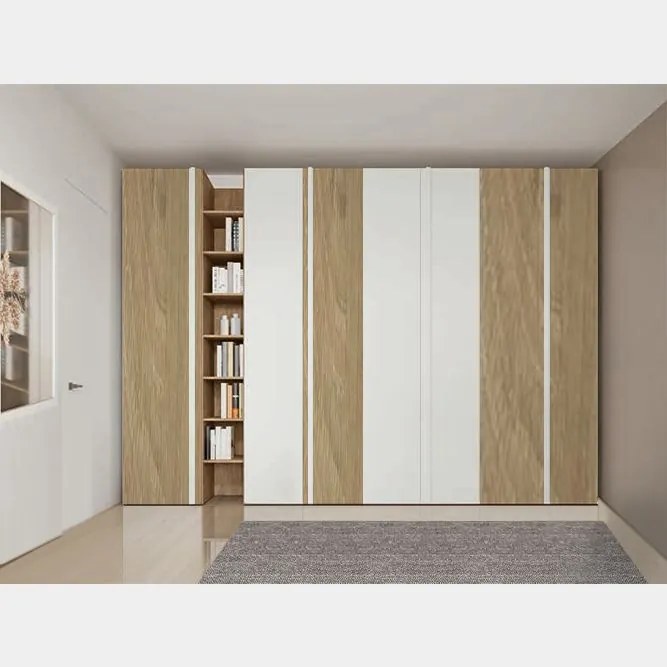 Armadio con maniglia a tutta altezza con ante battenti e libreria disponibile in 2 misure