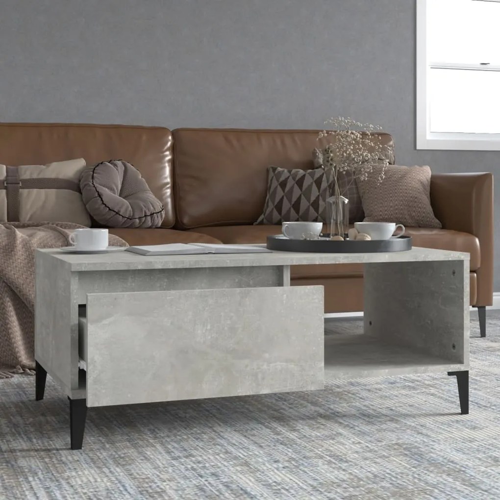 Tavolino Salotto Grigio Cemento 90x50x36,5 Cm Legno Multistrato /