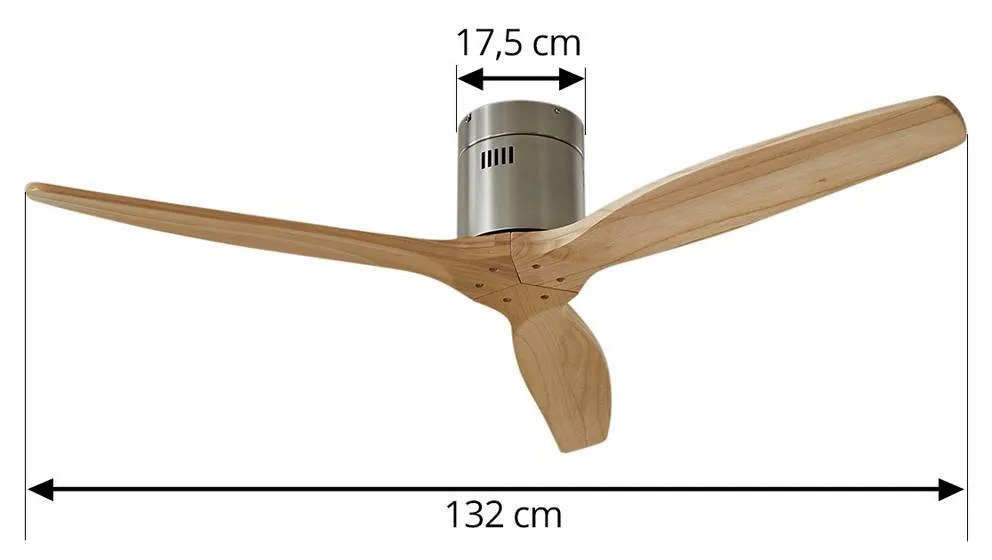 Lucande Ventilatore da soffitto Vindur, nichel, DC, silenzioso, Ø 132 cm Vindur, Legno chiaro, Camera da letto, Legno, Moderno