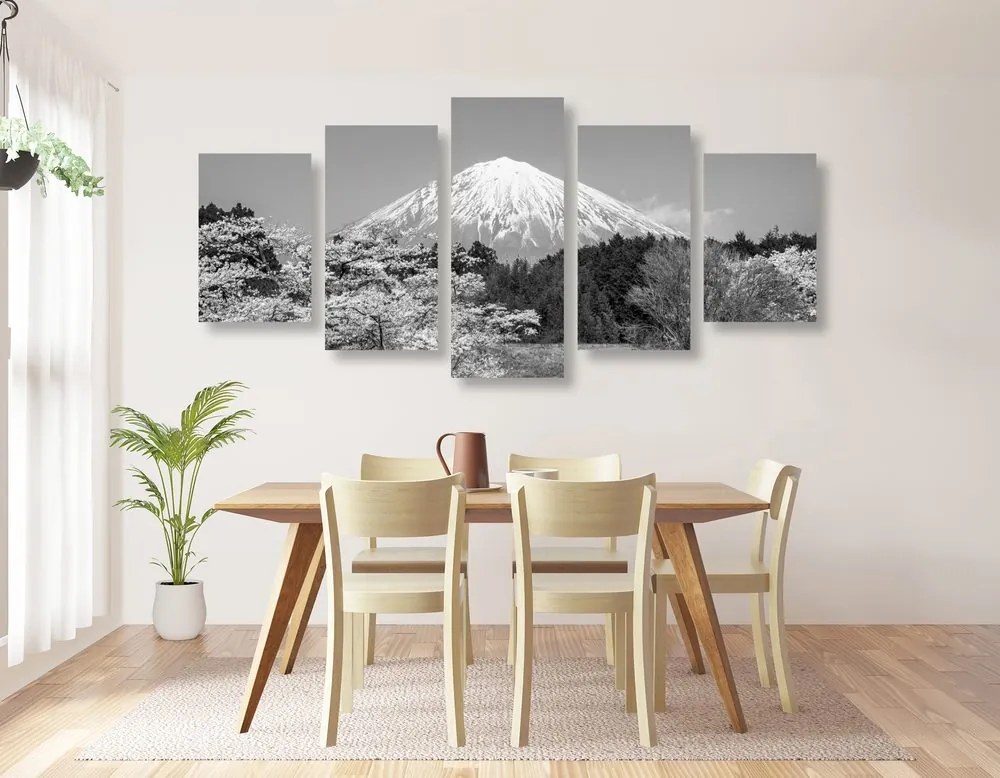 Quadri 5 pezzi – Monte Fuji in bianco e nero