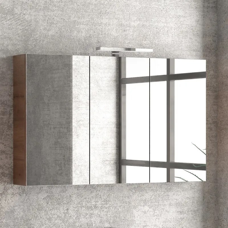 Composizione bagno sospesa 100cm: mobile con lavabo, specchio contenitore e colonna TOD-100F - KAMALU