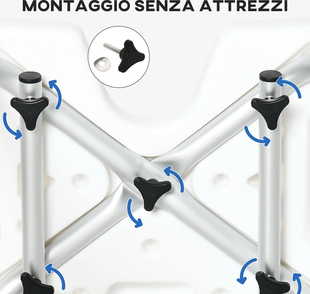 Sedia per Doccia con Braccioli 54x52x70-82 cm in Lega di Alluminio e HDPE Bianco...