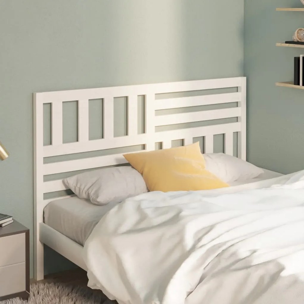 Testiera Per Letto Bianca 126x4x100cm İn Legno Massello Di Pino /