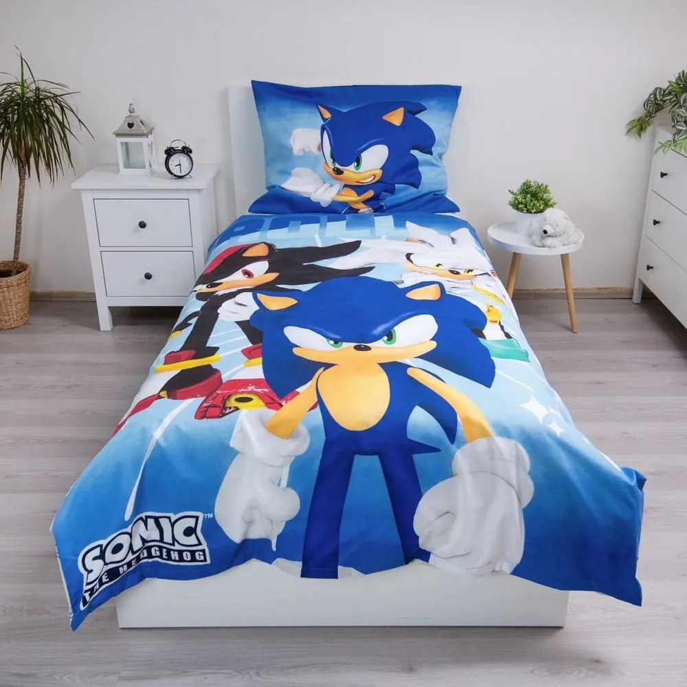 Set copripiumino e federa da bambini blu in microfibra per letto singolo 140x200 cm Sonic – Jerry Fabrics