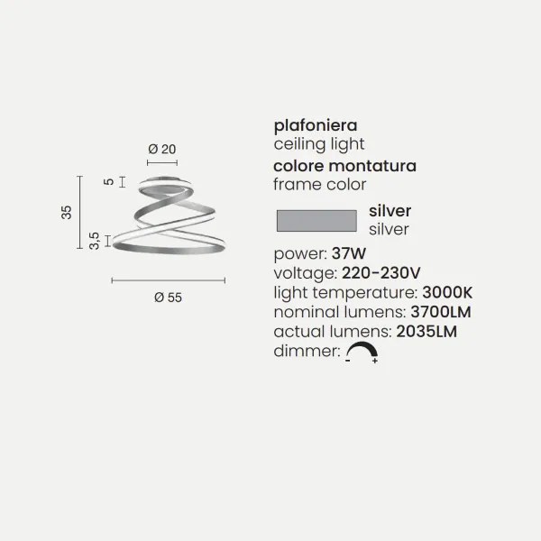 Plafoniera moderna VUELTA a LED D55 cm in metallo verniciato Silver