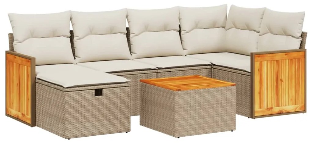 Set Divani da Giardino 7 pz con Cuscini Beige in Polyrattan