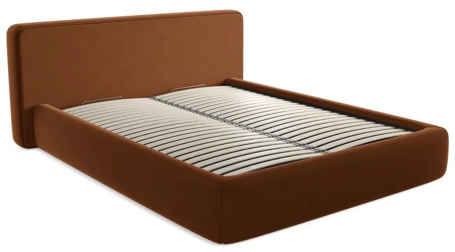 Letto matrimoniale imbottito in terracotta con vano contenitore con griglia da 160x200 cm Kiana - Makamii