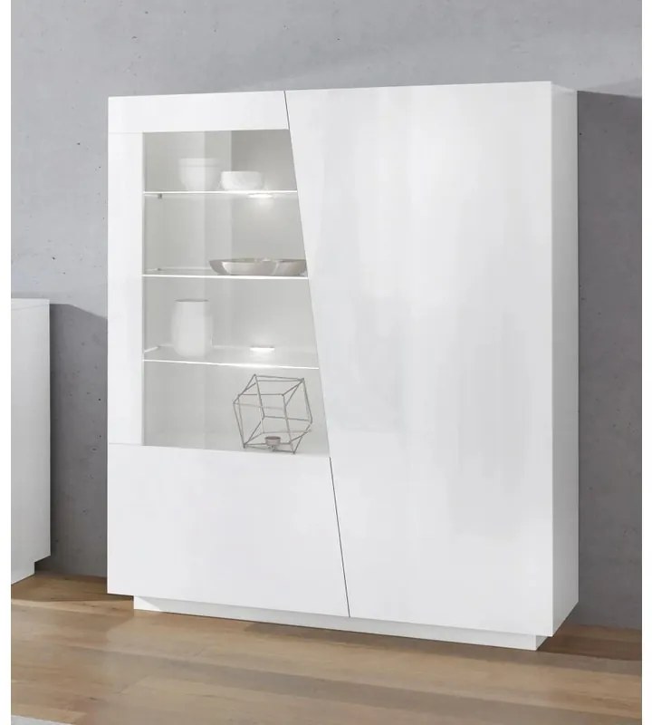 Mobile Vetrina VEGA L 120 x H 146 x P 43 cm bianco lucido