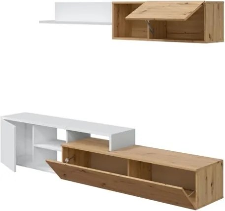 Parete Attrezzata Reversibile 220 Cm Con Mobile TV E Modulo Sospeso Julia Rovere E Bianco