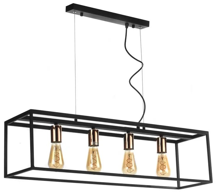 Lampadario Moderno SOSPENSIONE FLOKI 4 LUCI NERO/RAME nero paralume nero 4x E27
