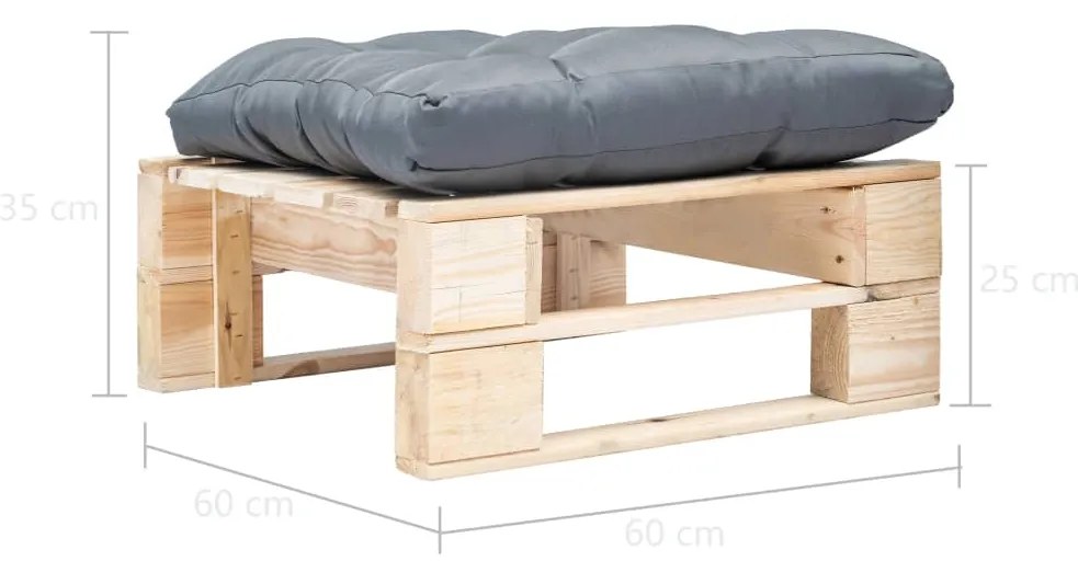 Ottomana pallet da giardino con cuscino grigio legno naturale