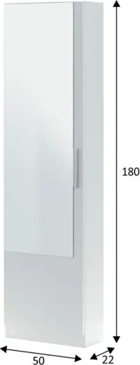 Scarpiera 1 Anta Con Specchio 50x22x180 Cm 16 Paia Kristal Bianco Artik