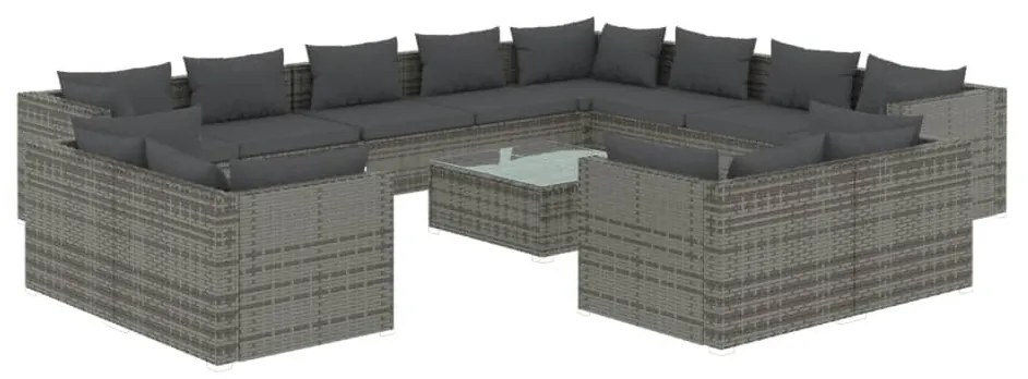 Set Divani da Giardino 13 pz con Cuscini in Polyrattan Grigio