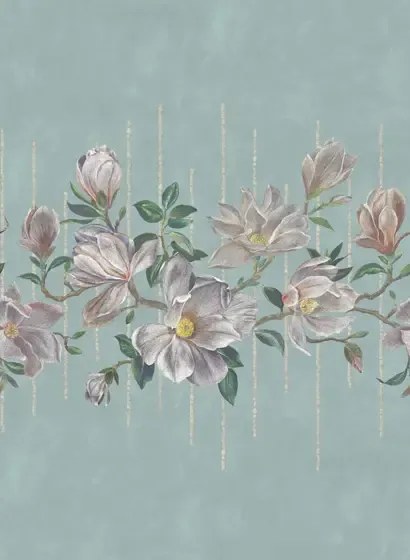 Osborne & Little Carta da parati panoramica Magnolia Frieze - Aqua/ Ochre