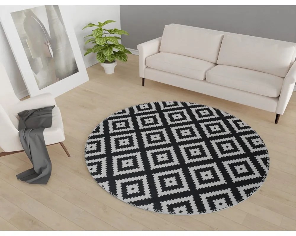 Tappeto rotondo lavabile bianco e nero ø 120 cm - Vitaus