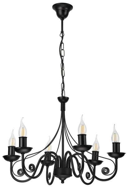 Lampadario a sospensione con catena DONATO 6xE14/40W/230V nero