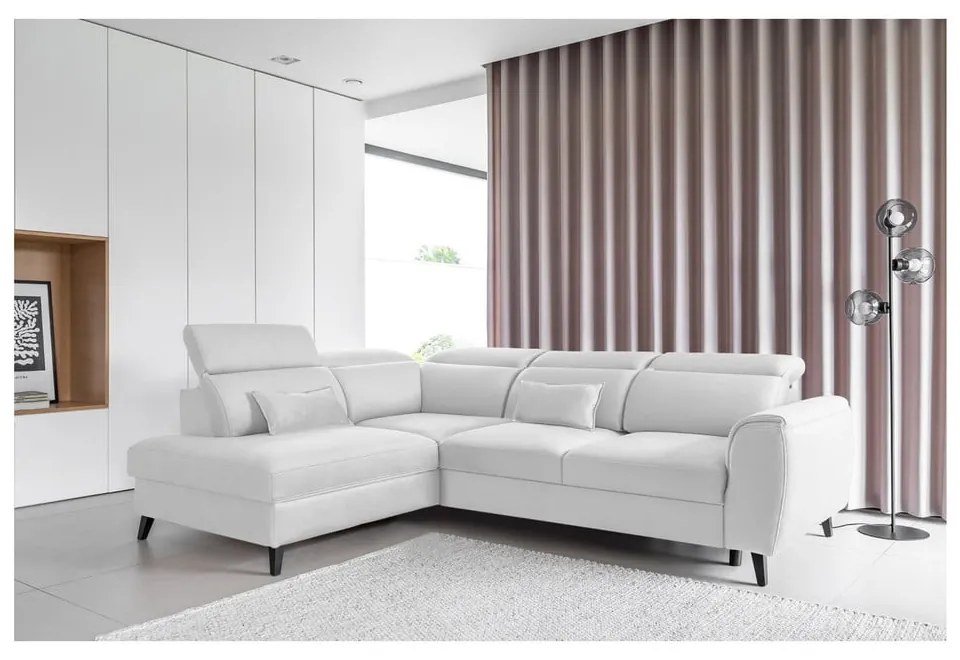 Divano angolare bianco allungabile/con contenitore (con penisola a sinistra/a L) e rivestimento in velluto Noble – ELTAP