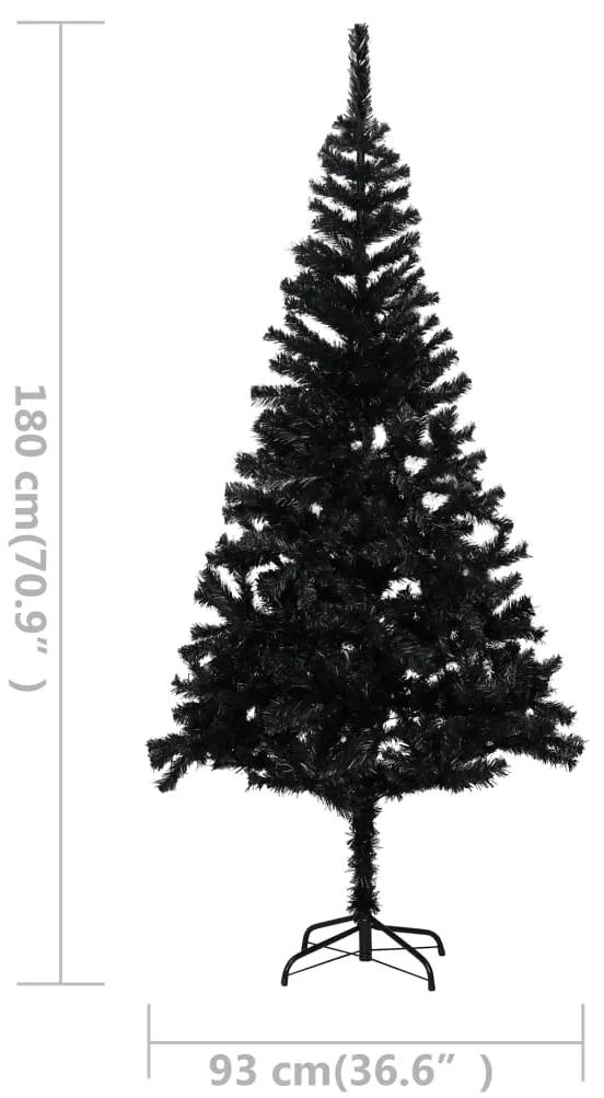Albero di Natale Preilluminato con Palline Nero 180 cm PVC