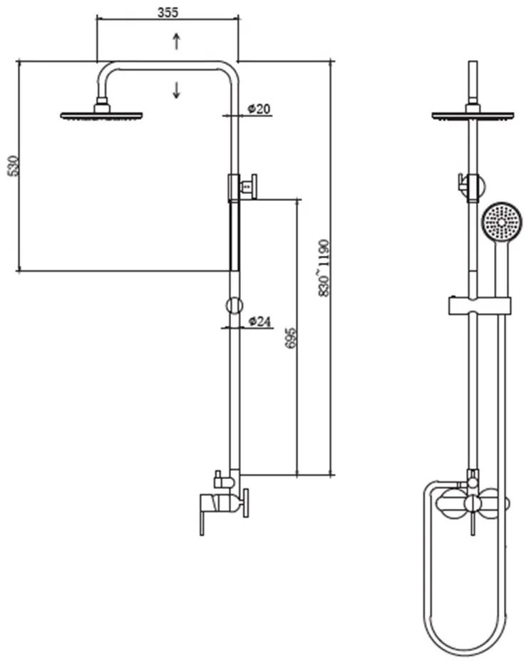 New line colonna doccia telescopica con miscelatore 2 vie soffione anticalcare 20 cm e doccetta con flessibile 150 cm cromo