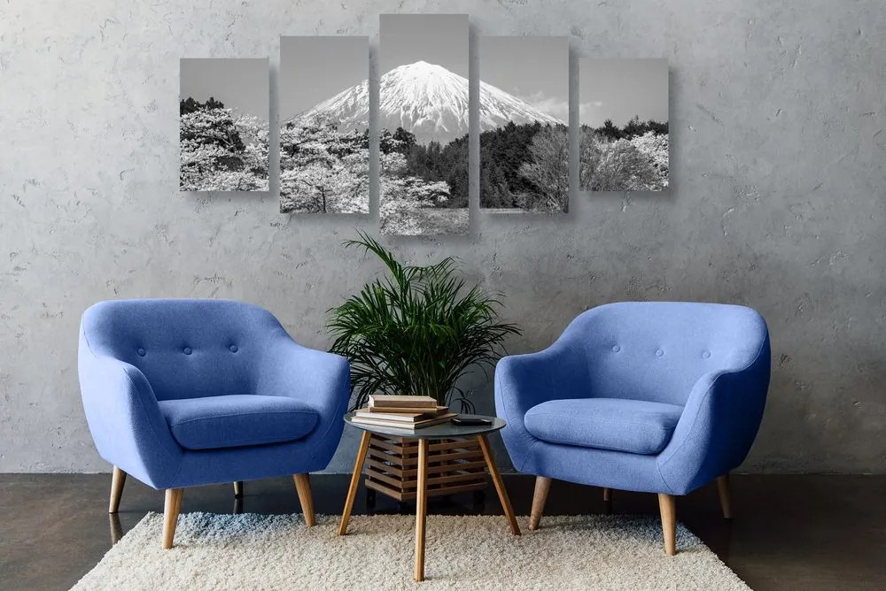 Quadri 5 pezzi – Monte Fuji in bianco e nero