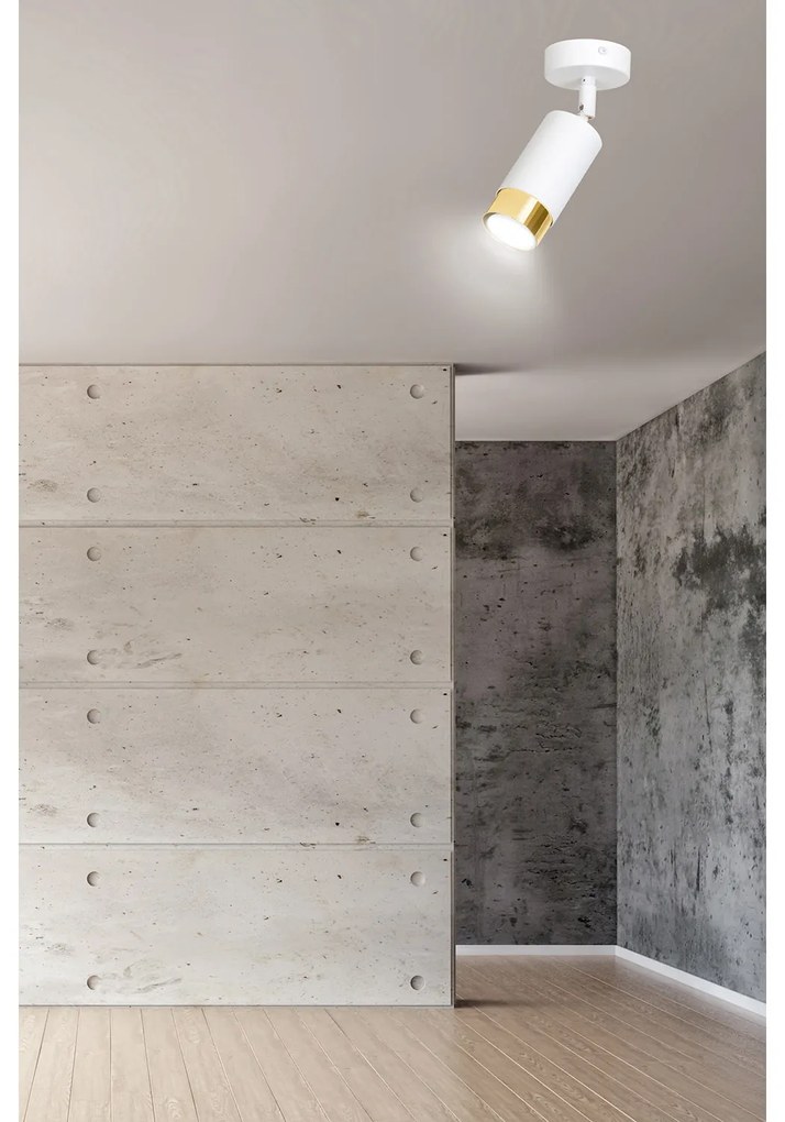 Faretto Orientabile 1 Luce Ragnar A Cilindro In Acciaio Bianco E Oro