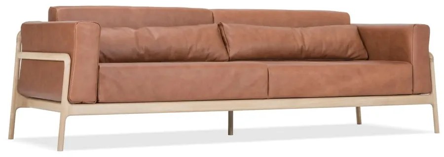 Divano in pelle di bufalo marrone cognac con struttura in rovere massiccio , 240 cm Fawn - Gazzda