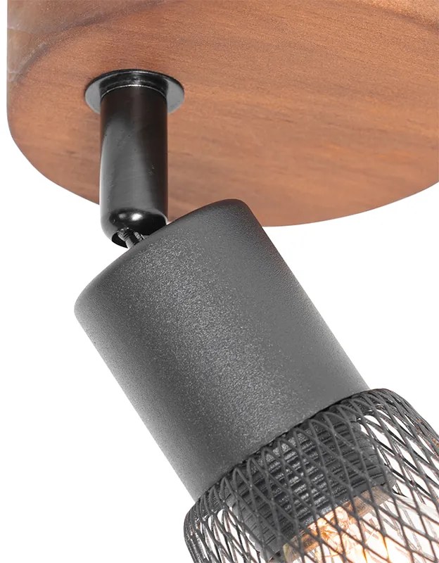 Faretto industriale nero con legno - Kristina